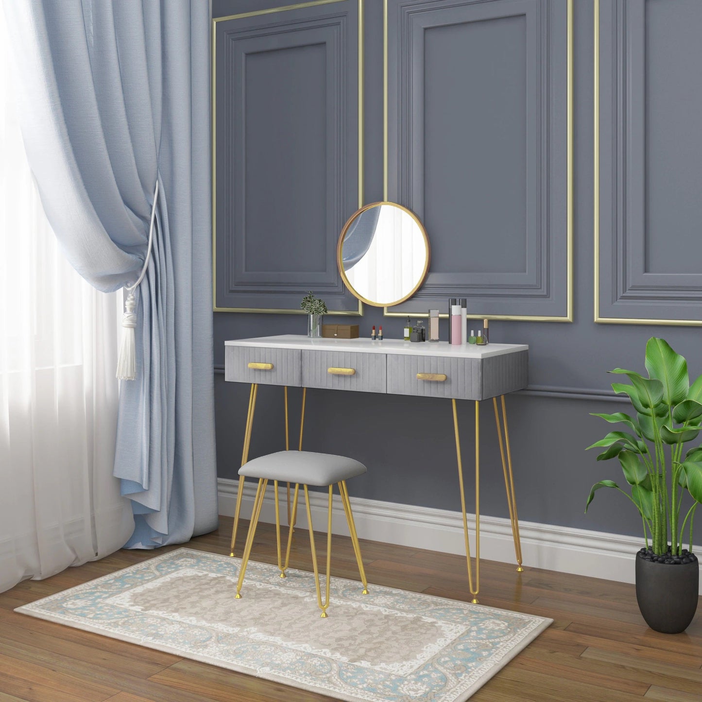 Toeletta per trucco, make-up organizer. DESIGN MODERNO rivestita in vellutato, colori grigio o rosa - Gmk Design