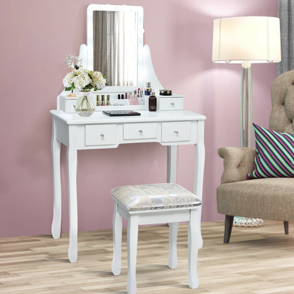 Toeletta per trucco, make-up organizer. DESIGN VINTAGE colore bianco. - Gmk Design