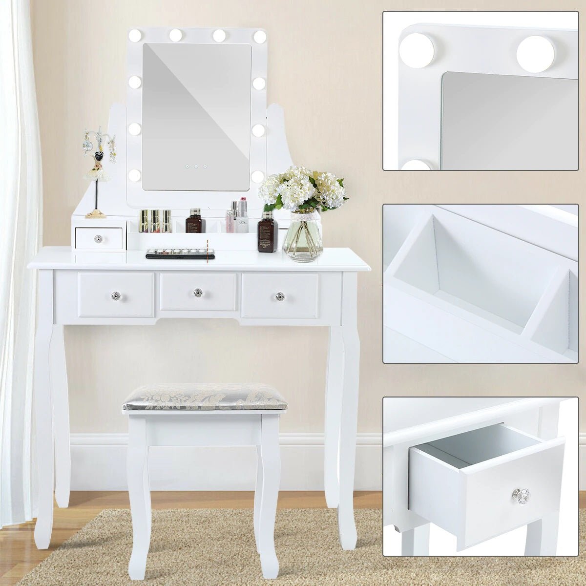 Toeletta per trucco, make-up organizer. DESIGN VINTAGE colore bianco. - Gmk Design